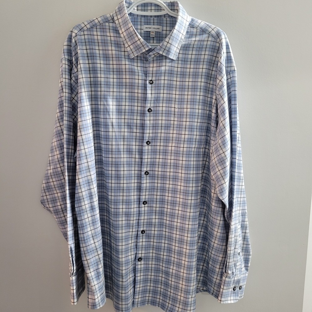 Peter Millar Long Sleeve Button Up Plaid Shirt Men's Size 2XL